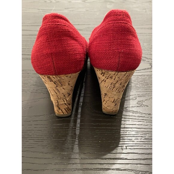 Aloha Island Red Canvas Peel Toe Espadrille Wedge Women's Sandal Size 7.5 - Picture 6 of 8